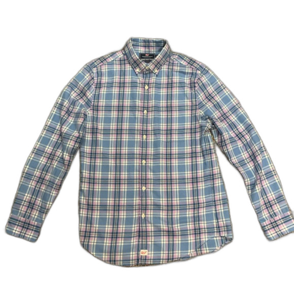 Vineyard Vines Slim Fit Murray Blue Pink Plaid Performance Flannel Shirt Size S - Picture 1 of 12